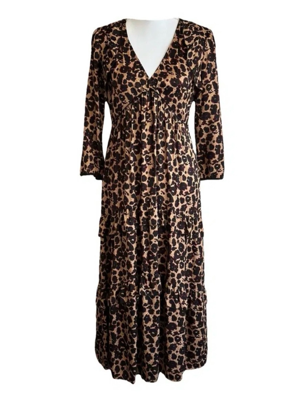 ba&sh Brown and Black Leopard Print Midi Dress